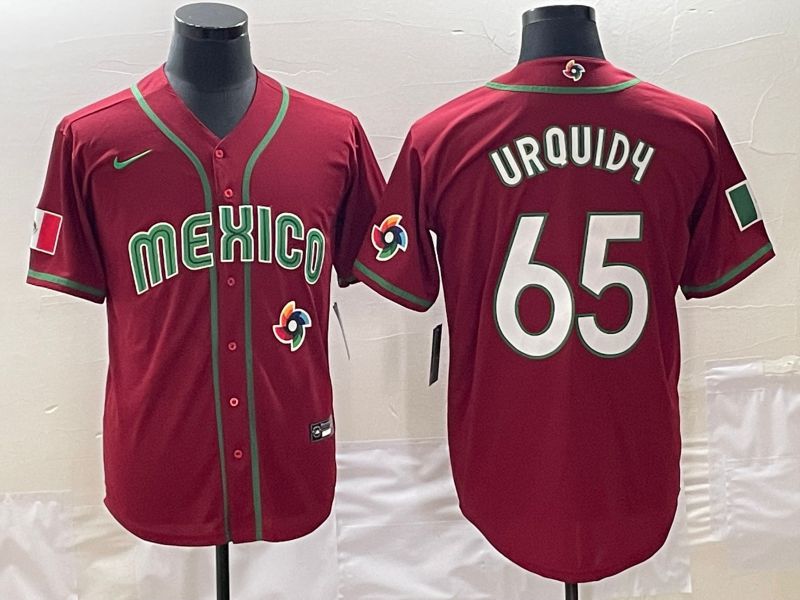 Men 2023 World Cub Mexico 65 Urquidu Red Nike MLB Jersey11